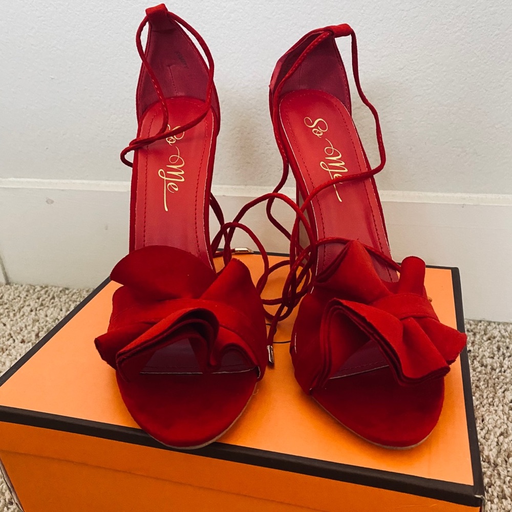“So Me-Women’s Red Open Toe Strappy Heel- Size 11